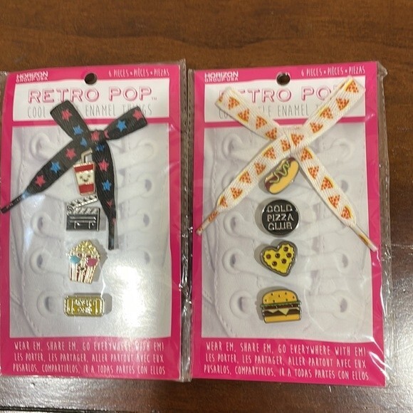 New! - Set of 2 - Retro Pop Enamel Shoe Charms With Laces - Picture 3 of 3